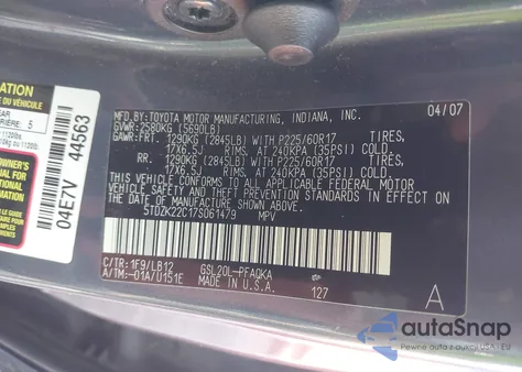 2007 Toyota Sienna Xle from USA, damaged, VIN 5TDZK22C17S061479